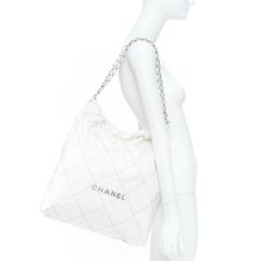 CHANEL 2022 Runway 22 Medium quilted shiny calfskin silver hardware hobo bag