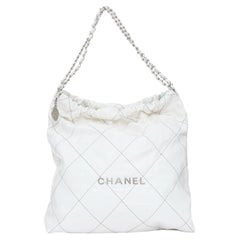 CHANEL 2022 Runway 22 Medium quilted shiny calfskin silver hardware hobo bag