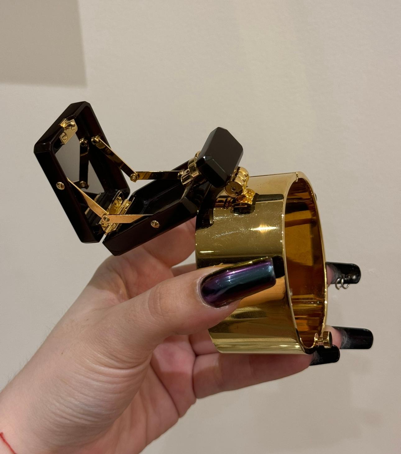 Chanel 2022 runway cuff bracelet featuring a micro minaudière with mirror For Sale 6