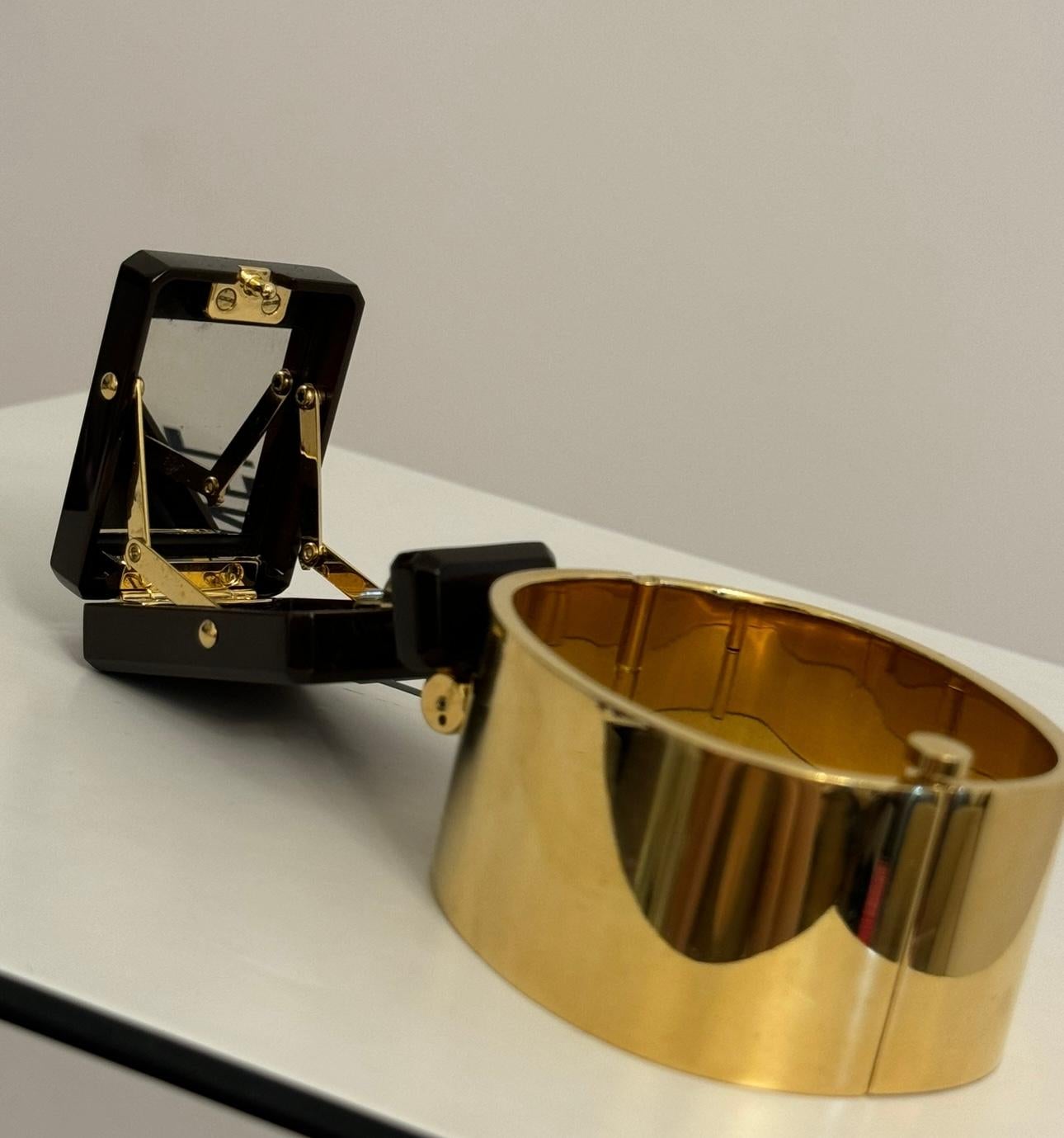 Chanel 2022 runway cuff bracelet featuring a micro minaudière with mirror For Sale 2