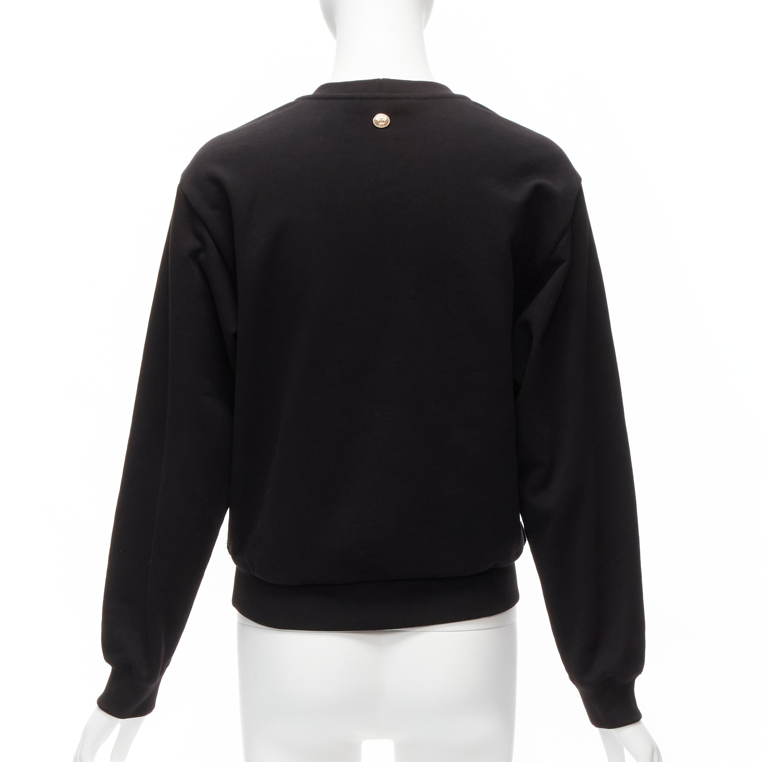 Women's CHANEL 2022 Runway metallic CC logo graphic black tweed crew sweater FR34 XS For Sale