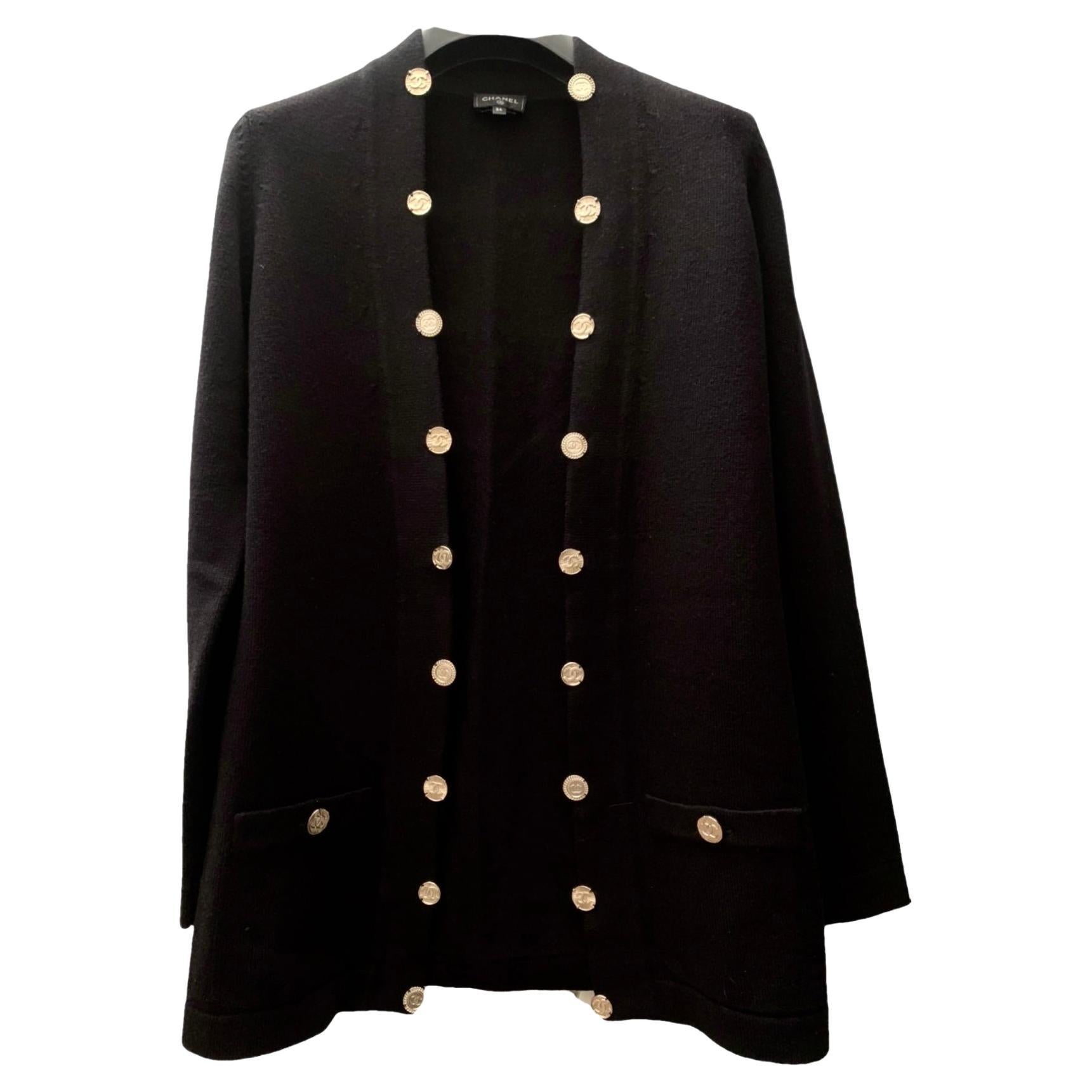 Chanel 2022 Spring New CC Buttons Black Cashmere Cardigan
