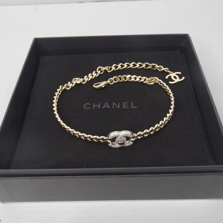 Chanel Vintage Silver Metal Chain Turnlock CC Choker Necklace