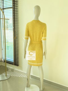 CHANEL 2022 Sunlit Yellow Boucle Dress with Logo Belt 38 FR