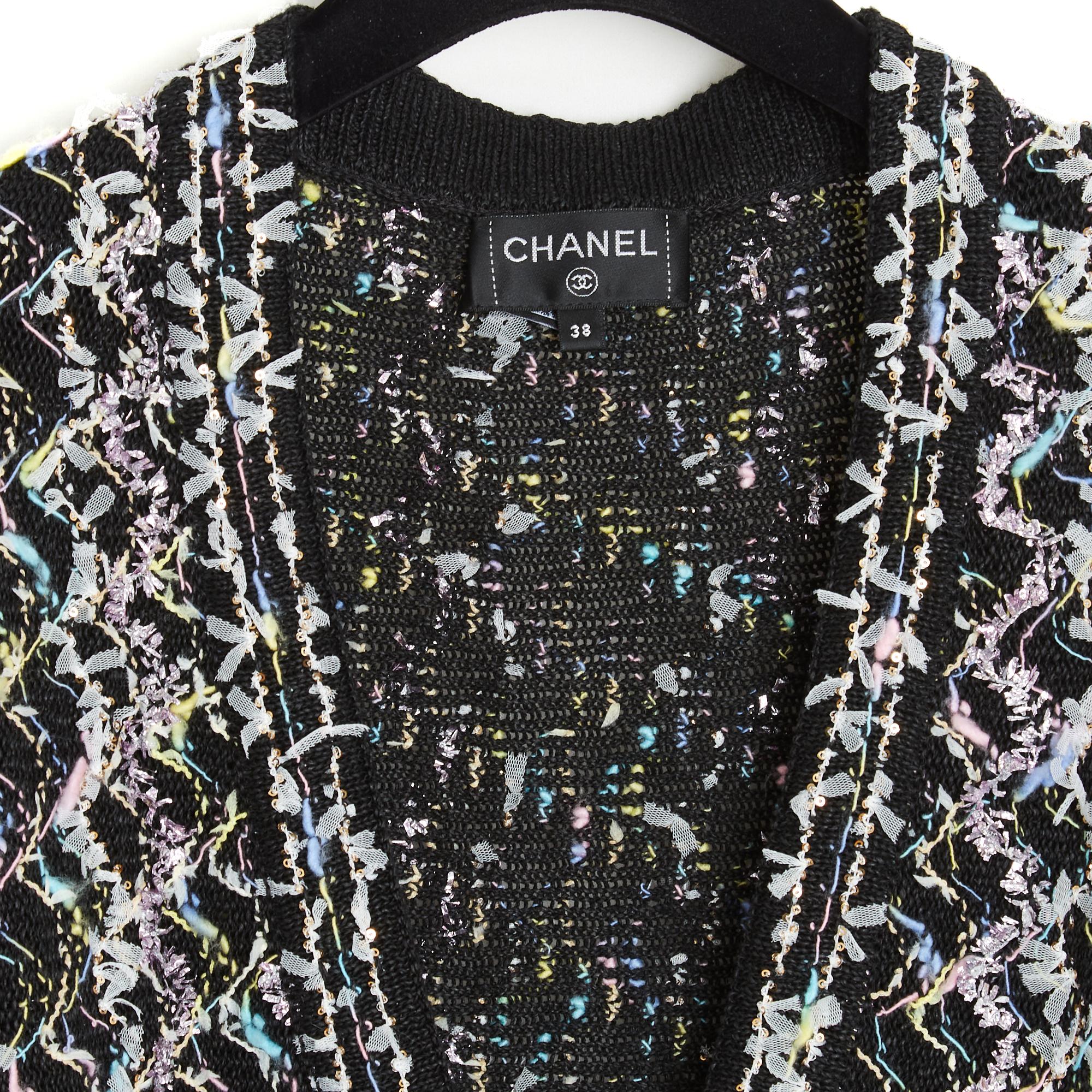 Chanel 2022 Veste Gilet FR38 Nero Silver Tweed Knit Cargigan Jacket UK10 US8 2