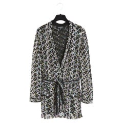 Chanel 2022 Veste Gilet FR38 Nero Silver Tweed Knit Cargigan Jacket UK10 US8