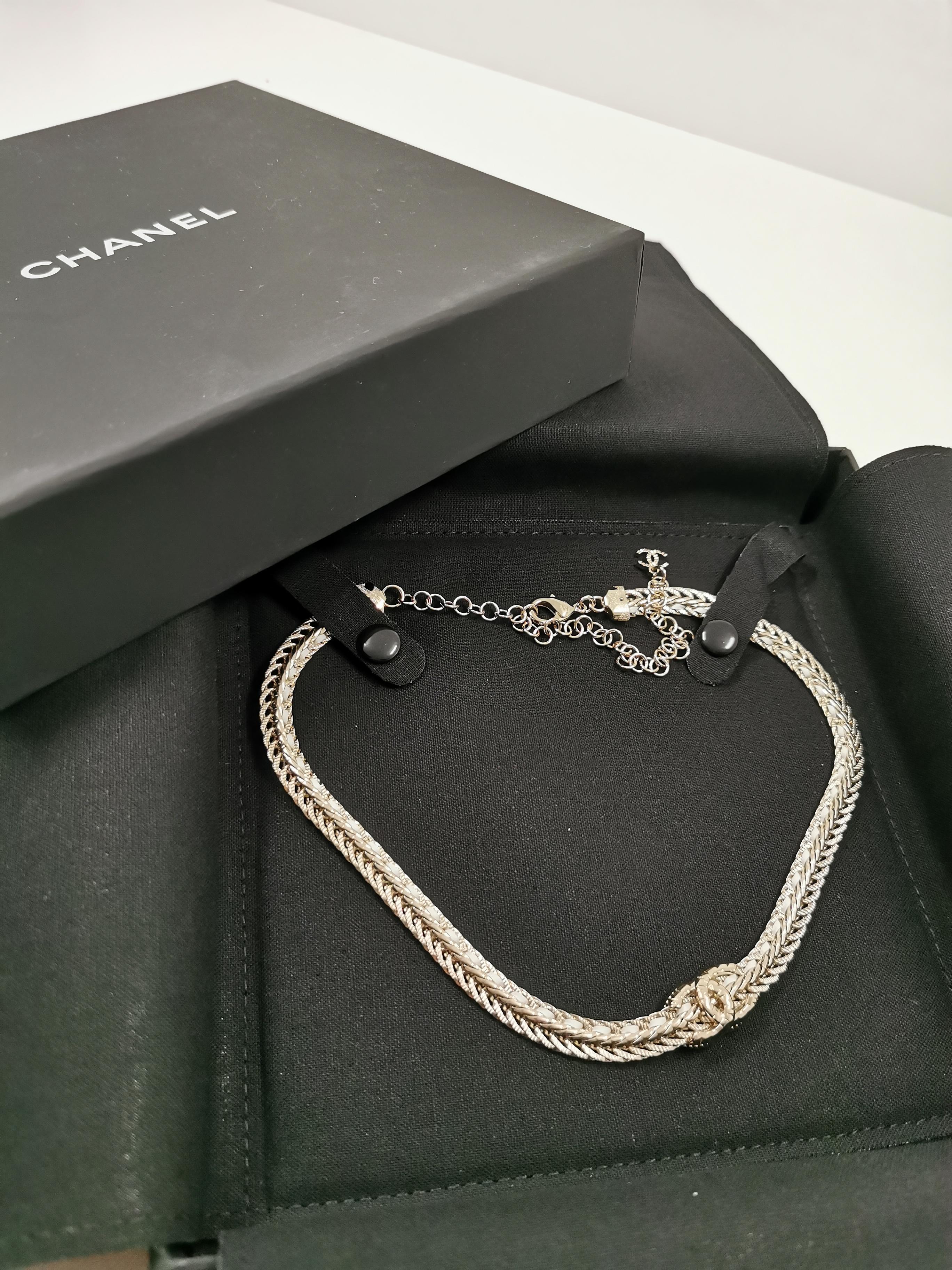 Women's CHANEL 2022 White Enamel Chain Choker Light Gold with Box