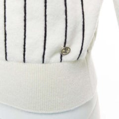 CHANEL 2023 100% cashmere cream black striped logo varsity sweater top FR36 S