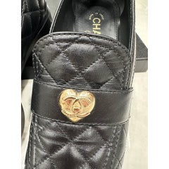 Chanel 2023 23C Paris-Monte Carlo Black Quilted CC Heart Loafers Sz.39