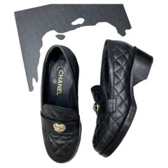 Chanel 2023 23C Paris-Monte Carlo Black Quilted CC Heart Loafers Sz.39