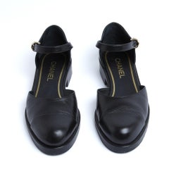 Chanel 2023 Ballerines EU39 Schwarze flache Schuhe CC Mary Jane Schuhe aus Leder UK6 US 8,5