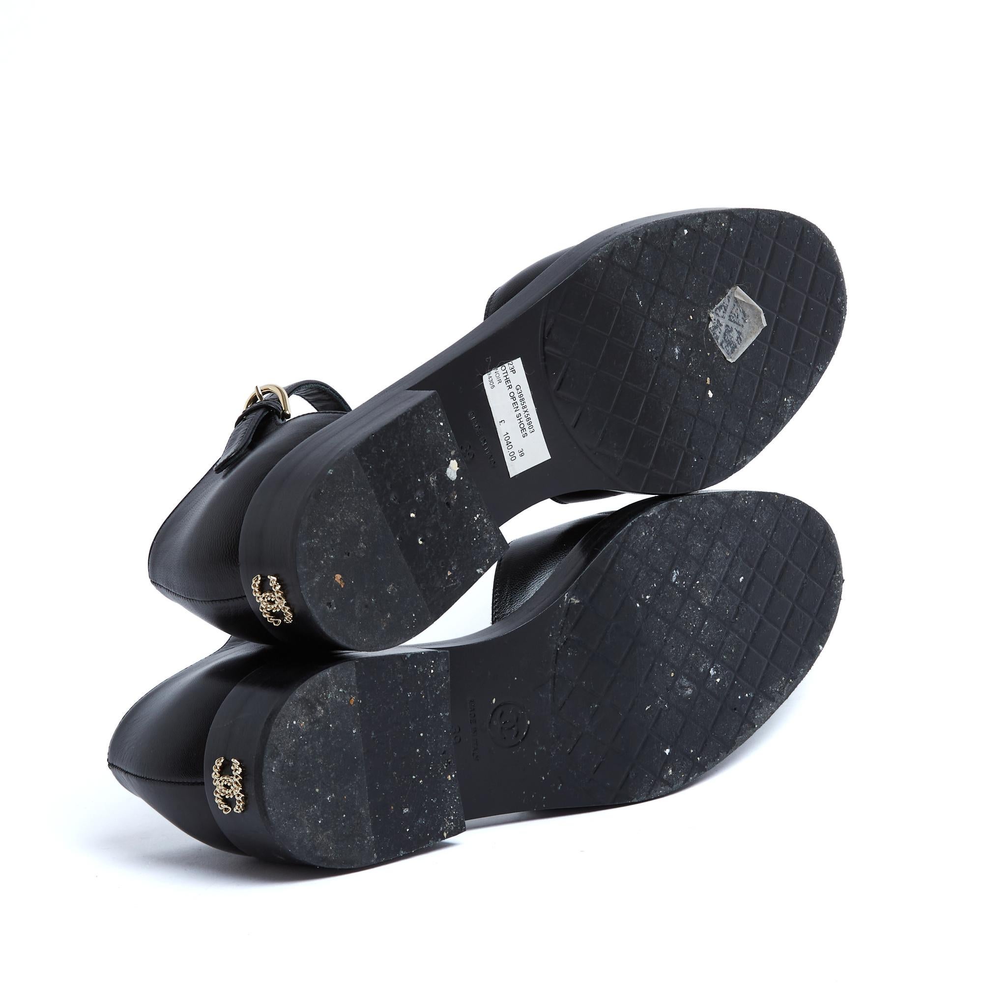  Chanel 2023 Ballerines EU39 Black Leather CC Mary Jane Flat Shoes UK6 US8.5 Pour femmes 