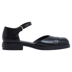 Chanel 2023 Ballerines EU39 Black Leather CC Mary Jane Flat Shoes UK6 US8.5