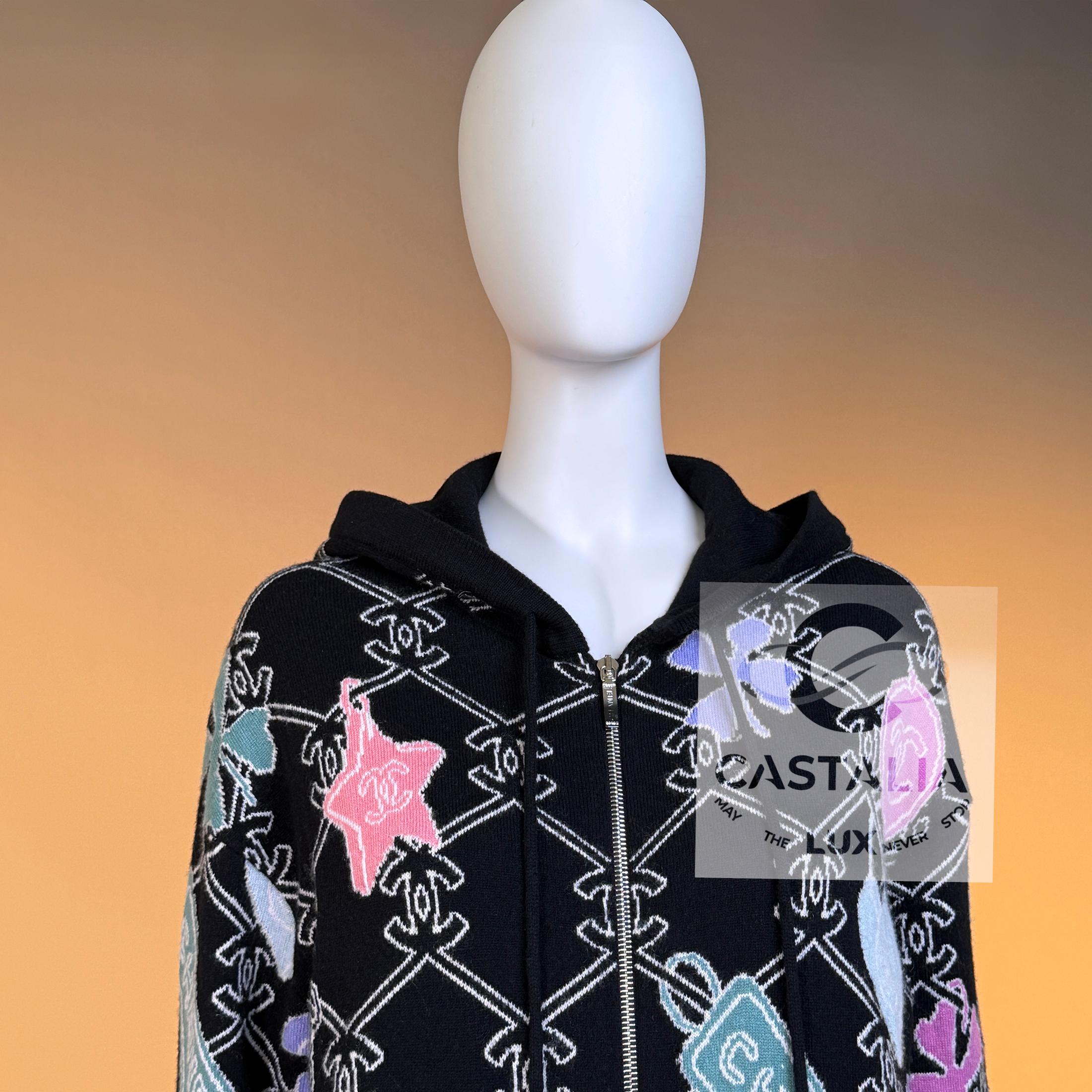 Chanel 2023 Schwarz Kaschmir Strickjacke Hoodie CC Logo 34 FR im Angebot 7