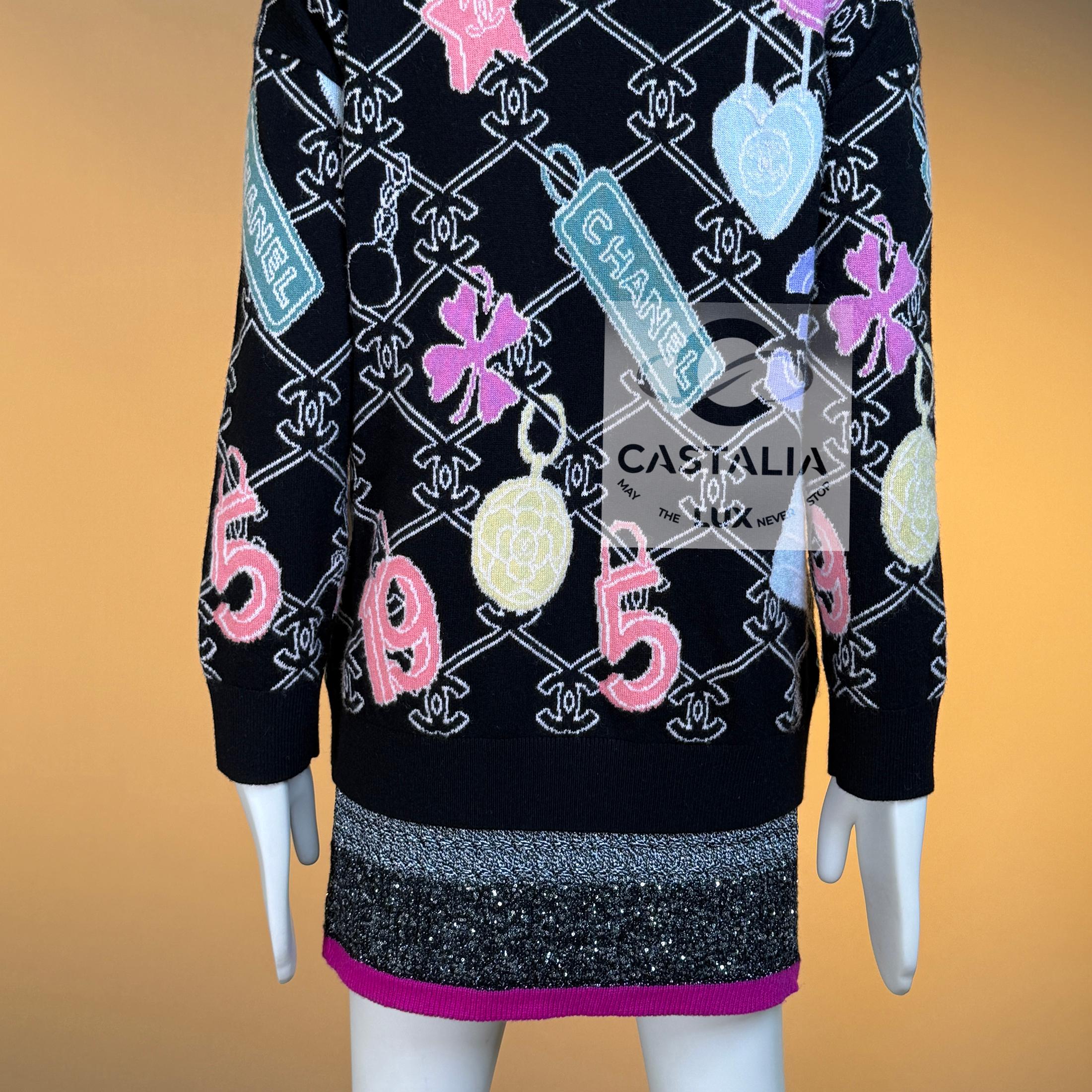 Chanel 2023 Schwarz Kaschmir Strickjacke Hoodie CC Logo 34 FR im Angebot 10