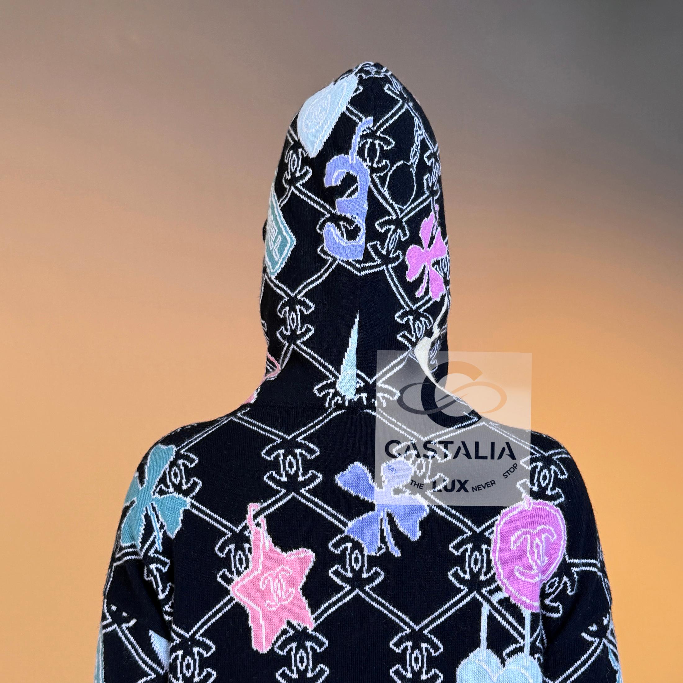 Chanel 2023 Schwarz Kaschmir Strickjacke Hoodie CC Logo 34 FR im Angebot 11