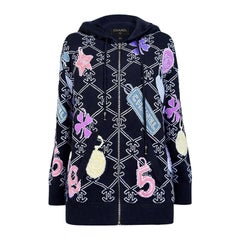 CHANEL 2023 Black Cashmere Cardigan Hoodie CC Logo 34 FR