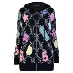 CHANEL 2023 Black Cashmere Cardigan Hoodie CC Logo 34 FR