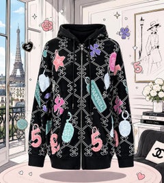 CHANEL 2023 Black Cashmere Cardigan Hoodie CC Logo 34 FR