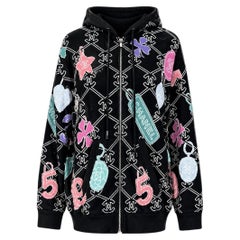 CHANEL 2023 Black Cashmere Cardigan Hoodie CC Logo 34 FR