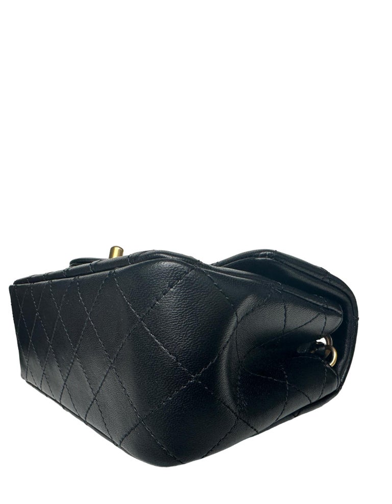 Chanel 2023 Black Lambskin Quilted Rectangular CC Pearl Crush Mini Flap Bag  For Sale at 1stDibs