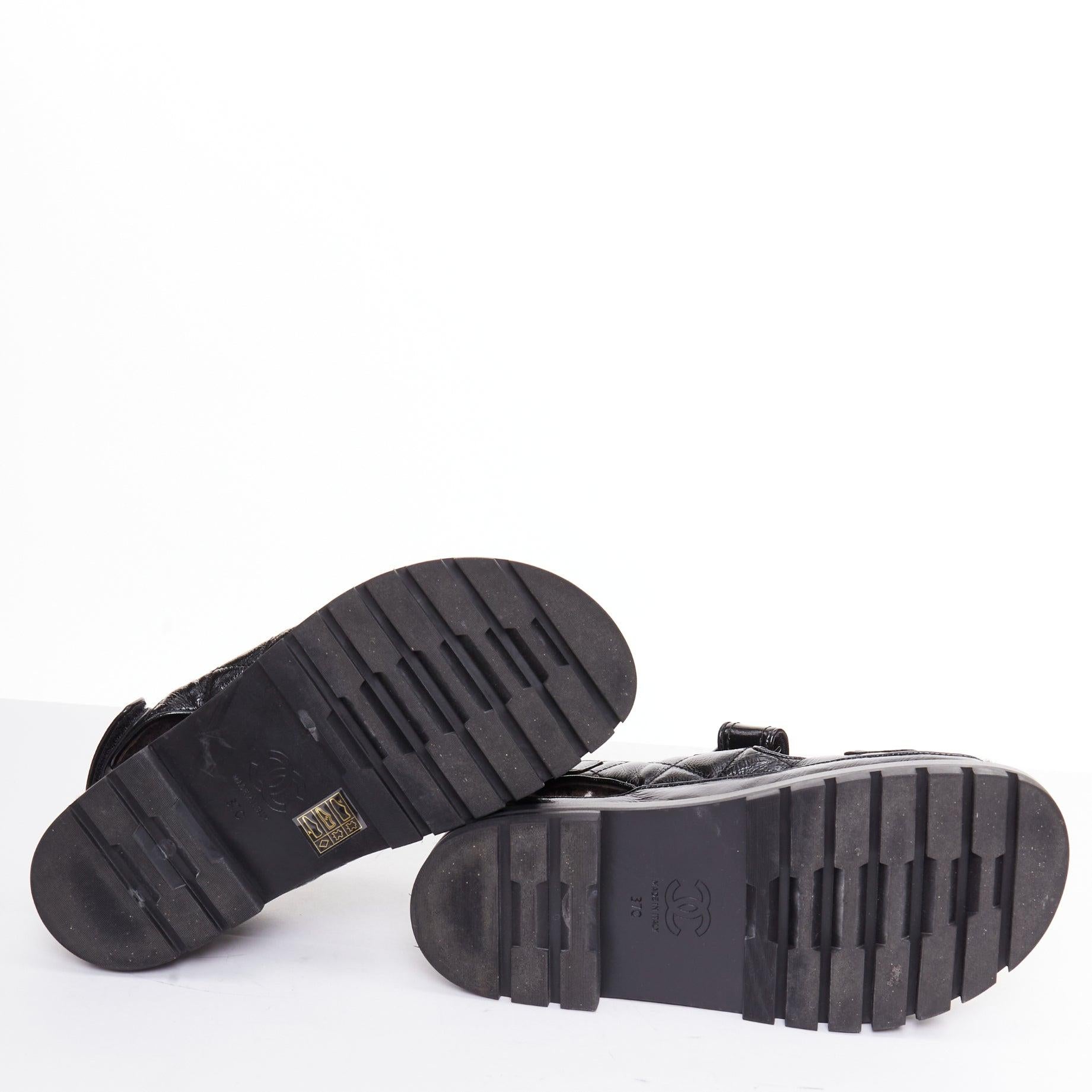 CHANEL 2023 negro laminado piel de cordero shearling cristal CC dad sandalias EU37 en venta 5