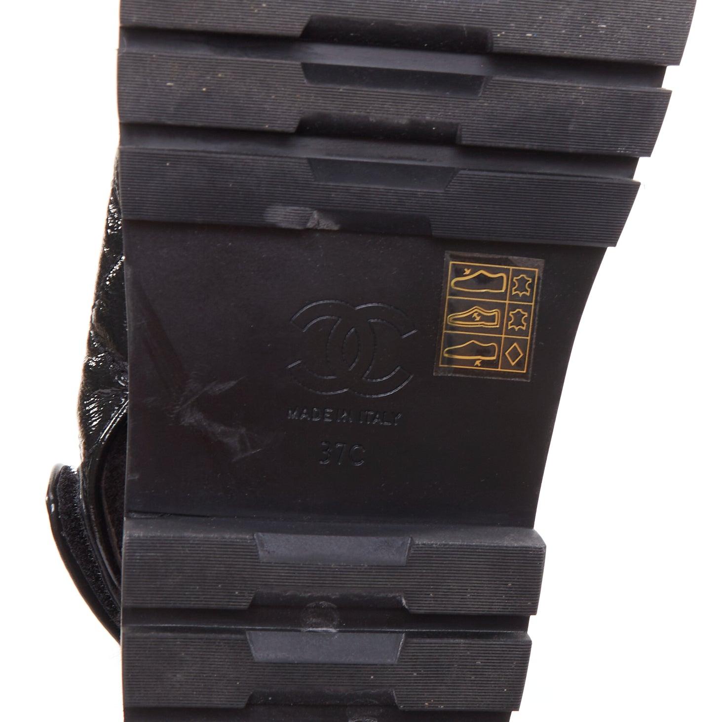 CHANEL 2023 negro laminado piel de cordero shearling cristal CC dad sandalias EU37 en venta 6