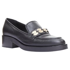 CHANEL 2023 black leather gold CC 5 coin embellished classic loafers EU37