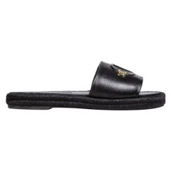 Chanel 2023 Black Leather Interlocking CC Slides Size IT 39