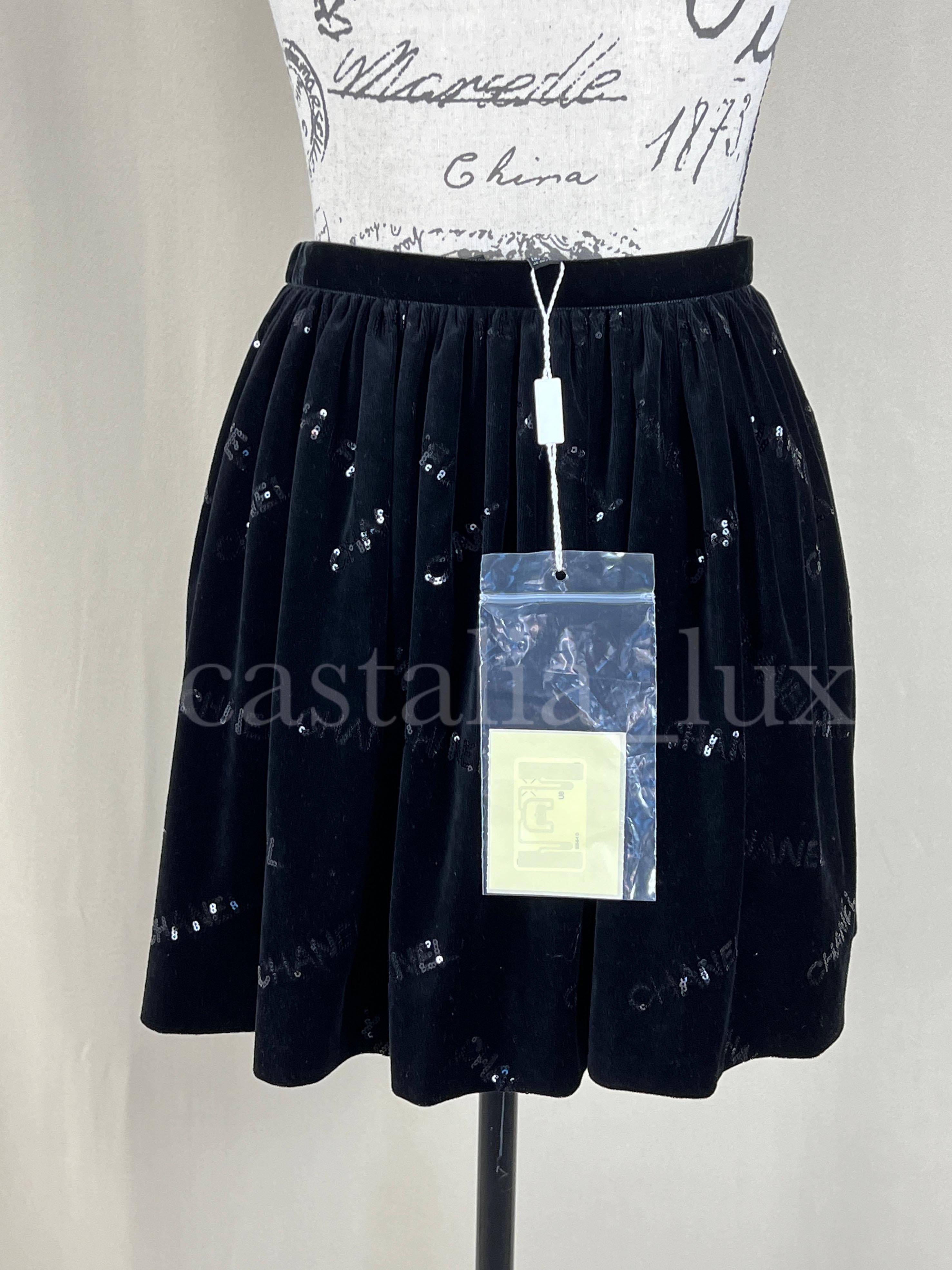 Chanel 2023 Black Logo Velvet Skirt 8