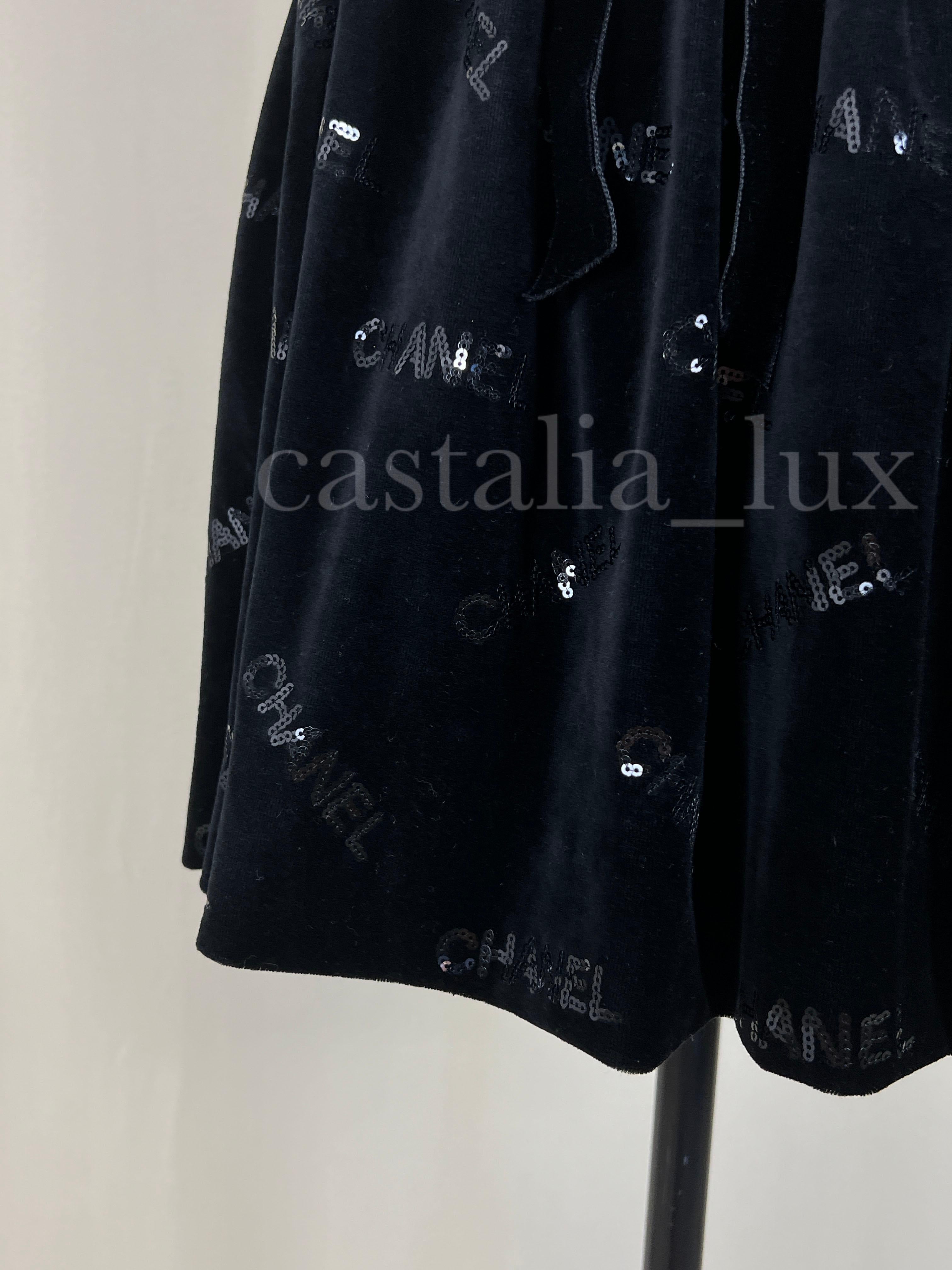 Chanel 2023 Black Logo Velvet Skirt 9