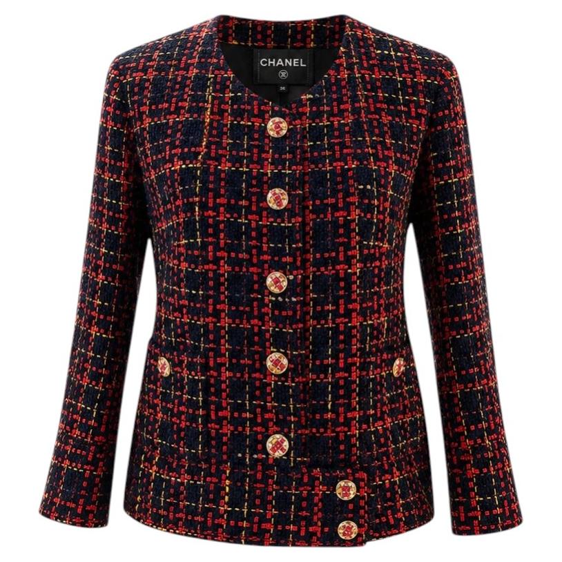 CHANEL 2023 Black Ribbon Logo Tweed Jacket with Gripoix Buttons 38 FR For Sale