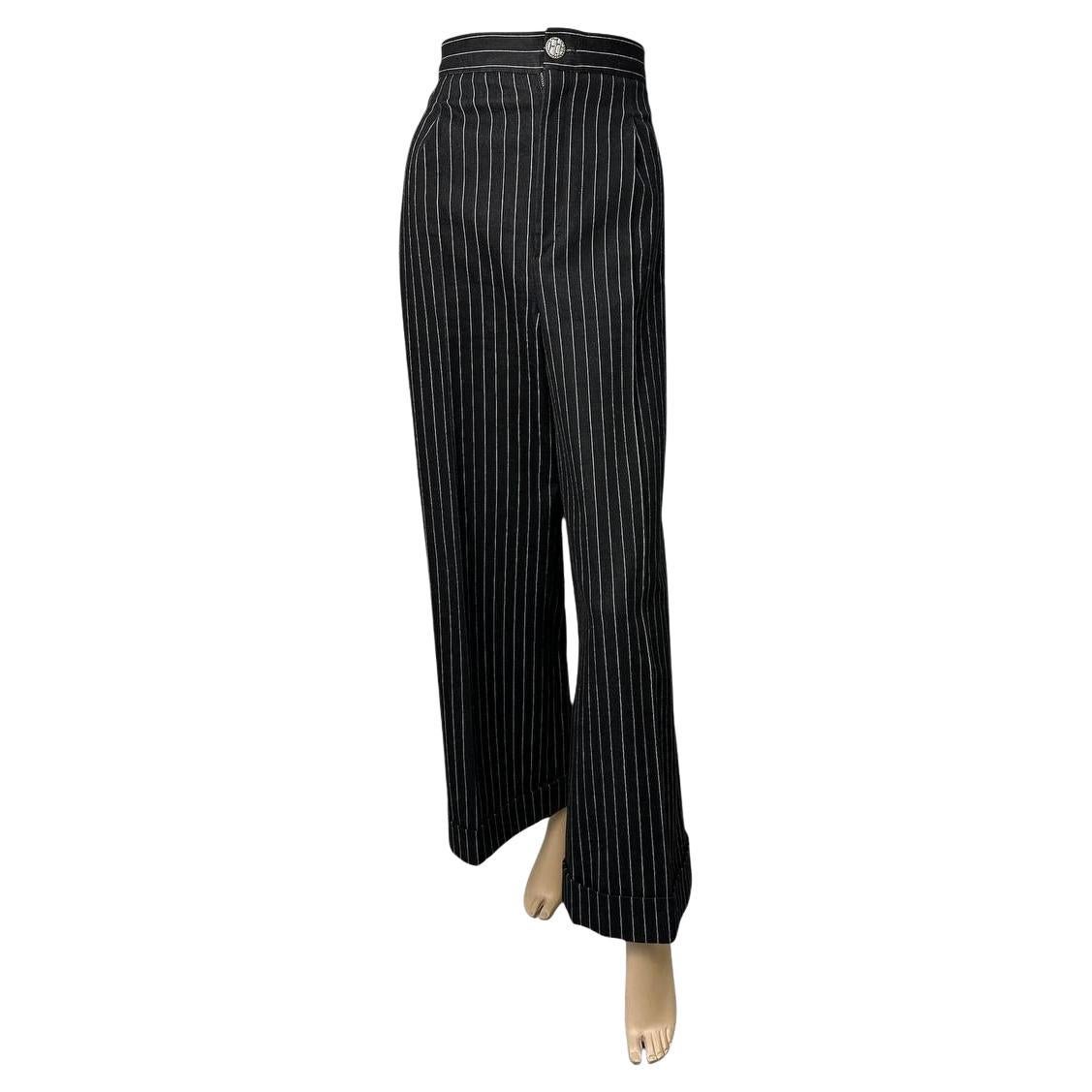 Chanel 2023 Jeans a gamba larga a righe bianche e nere Sz. 42