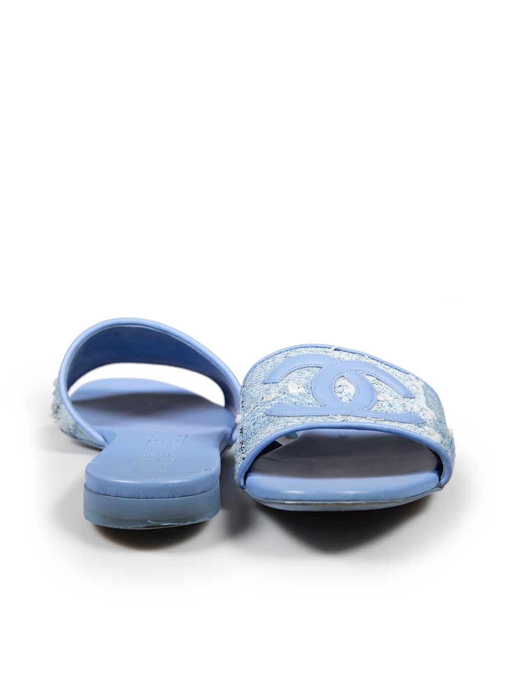 Chanel 2023 Blue CC Tweed Slides Size IT 39.5 In Good Condition In London, GB