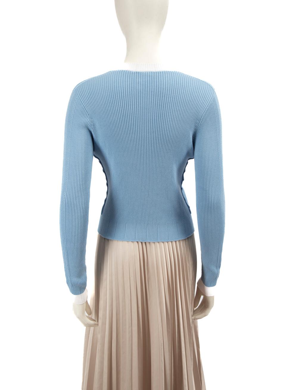 Gray Chanel 2023 Blue Ribbed Knit Cardigan Size L