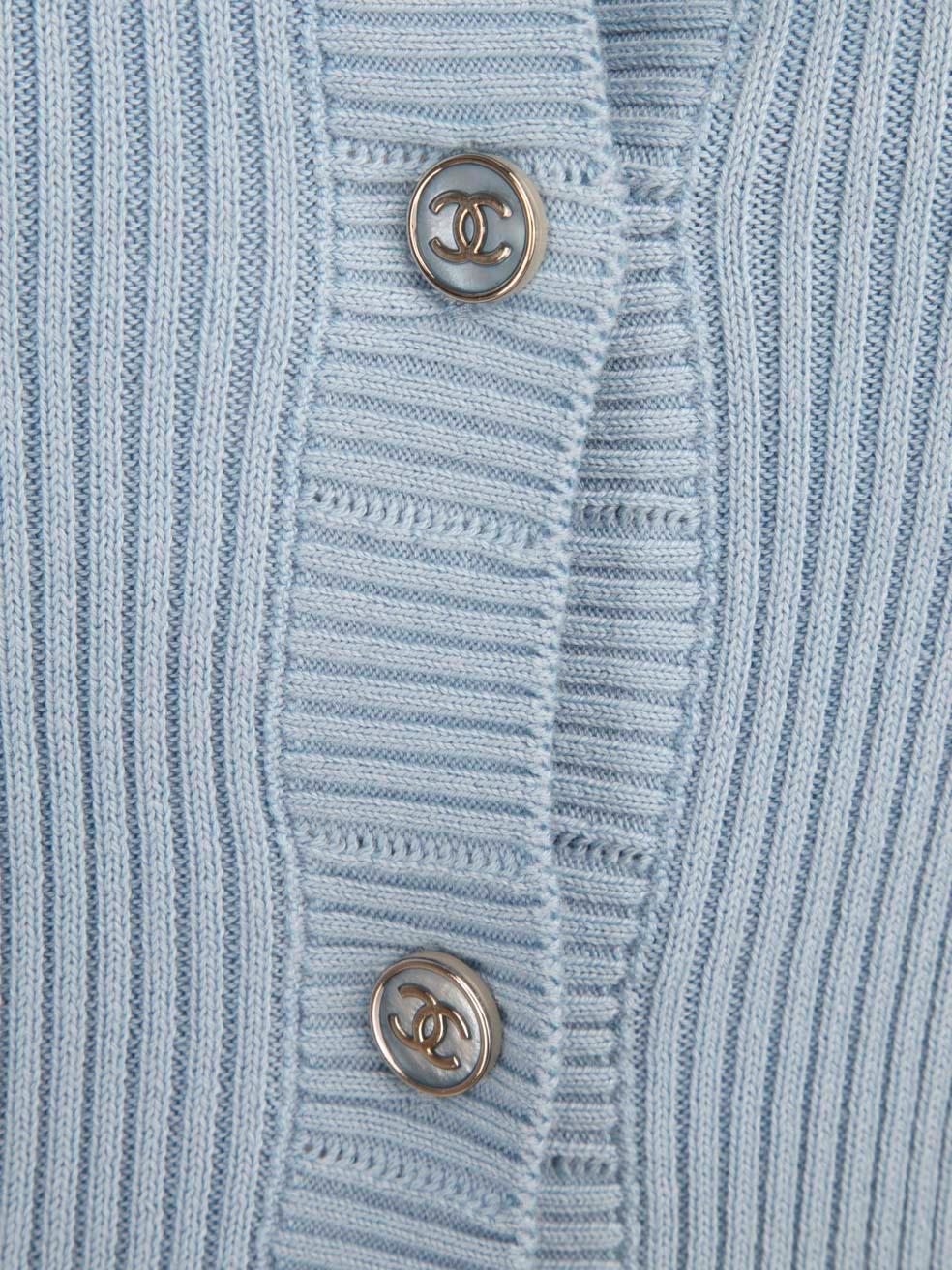 Women's Chanel 2023 Blue Ribbed Knit Cardigan Size L