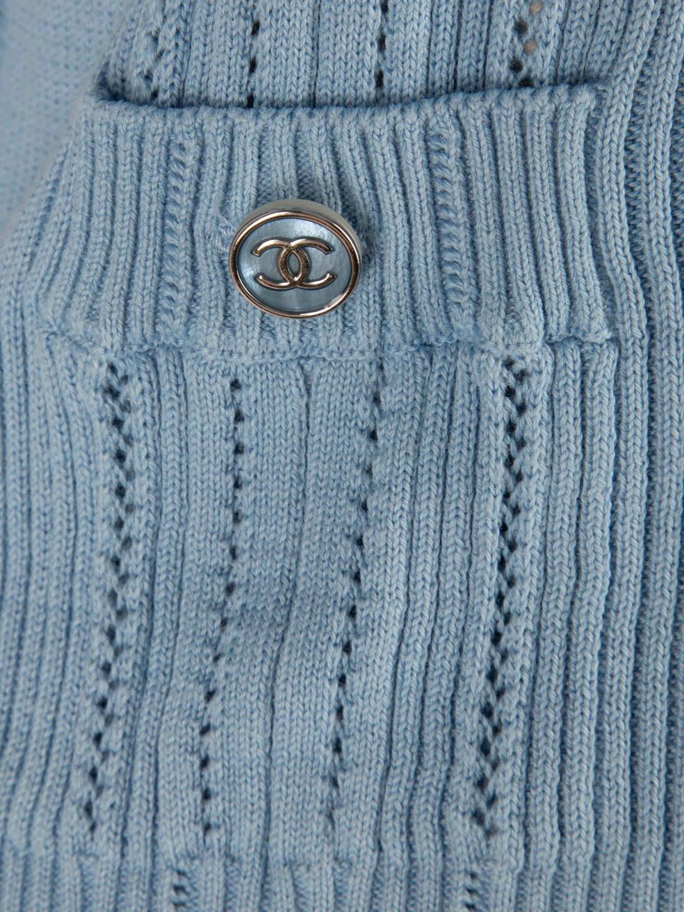 Chanel 2023 Blue Ribbed Knit Cardigan Size L 1