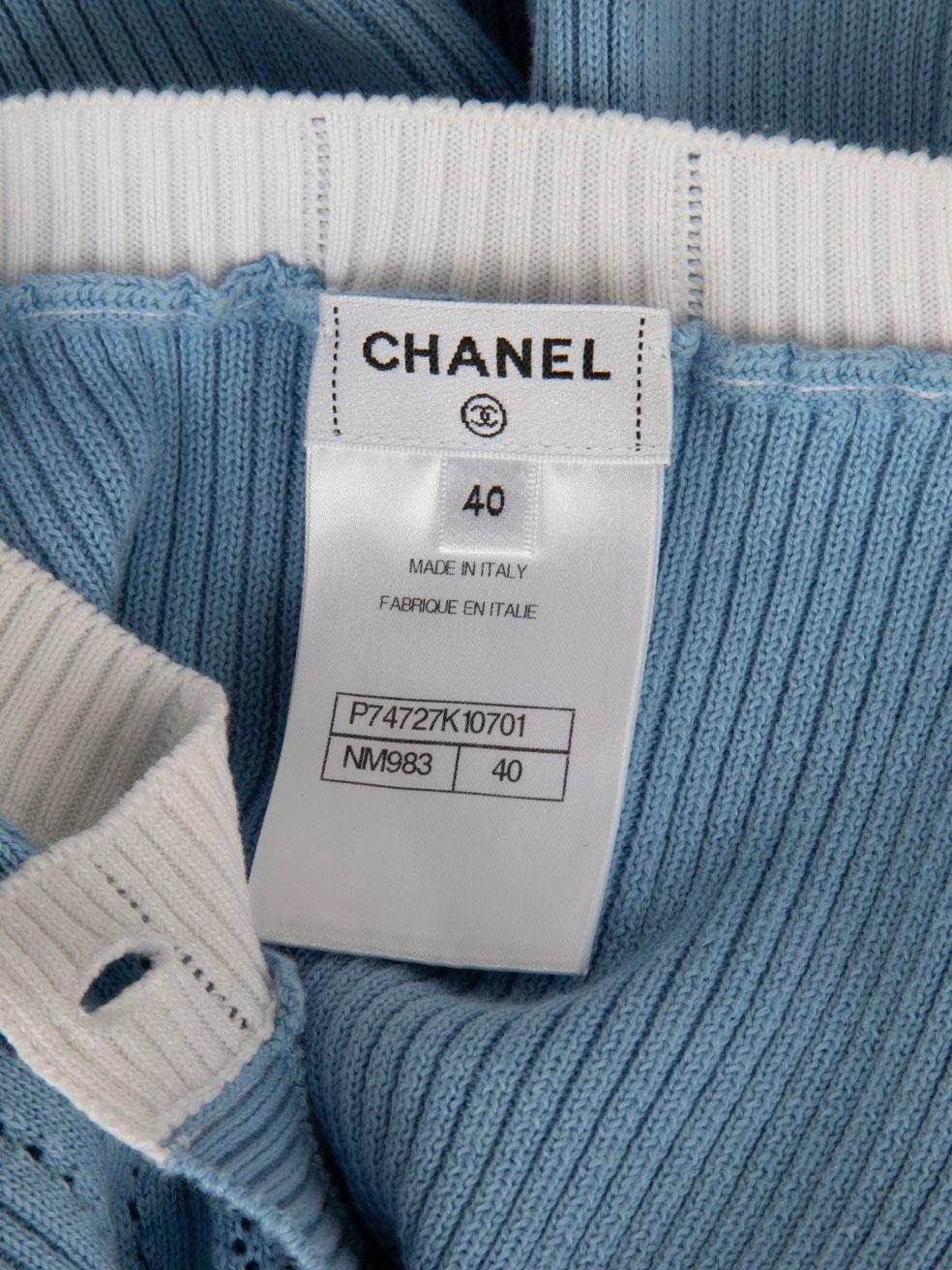 Chanel 2023 Blue Ribbed Knit Cardigan Size L 2