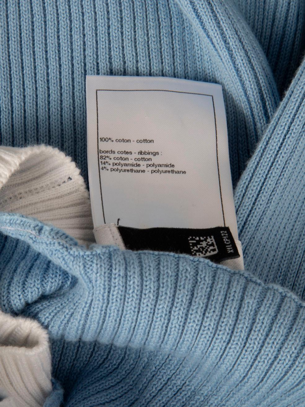 Chanel 2023 Blue Ribbed Knit Cardigan Size L 3