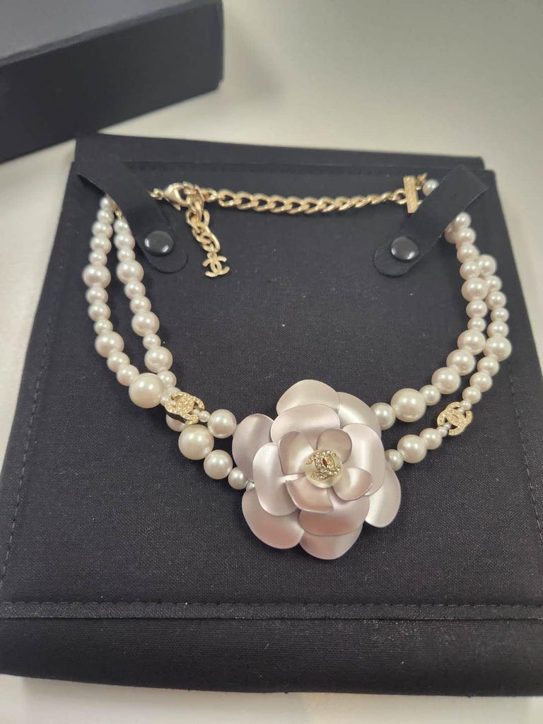 Glass Pearl Layered Necklace Camellia Flower Cc Neckace DIY 