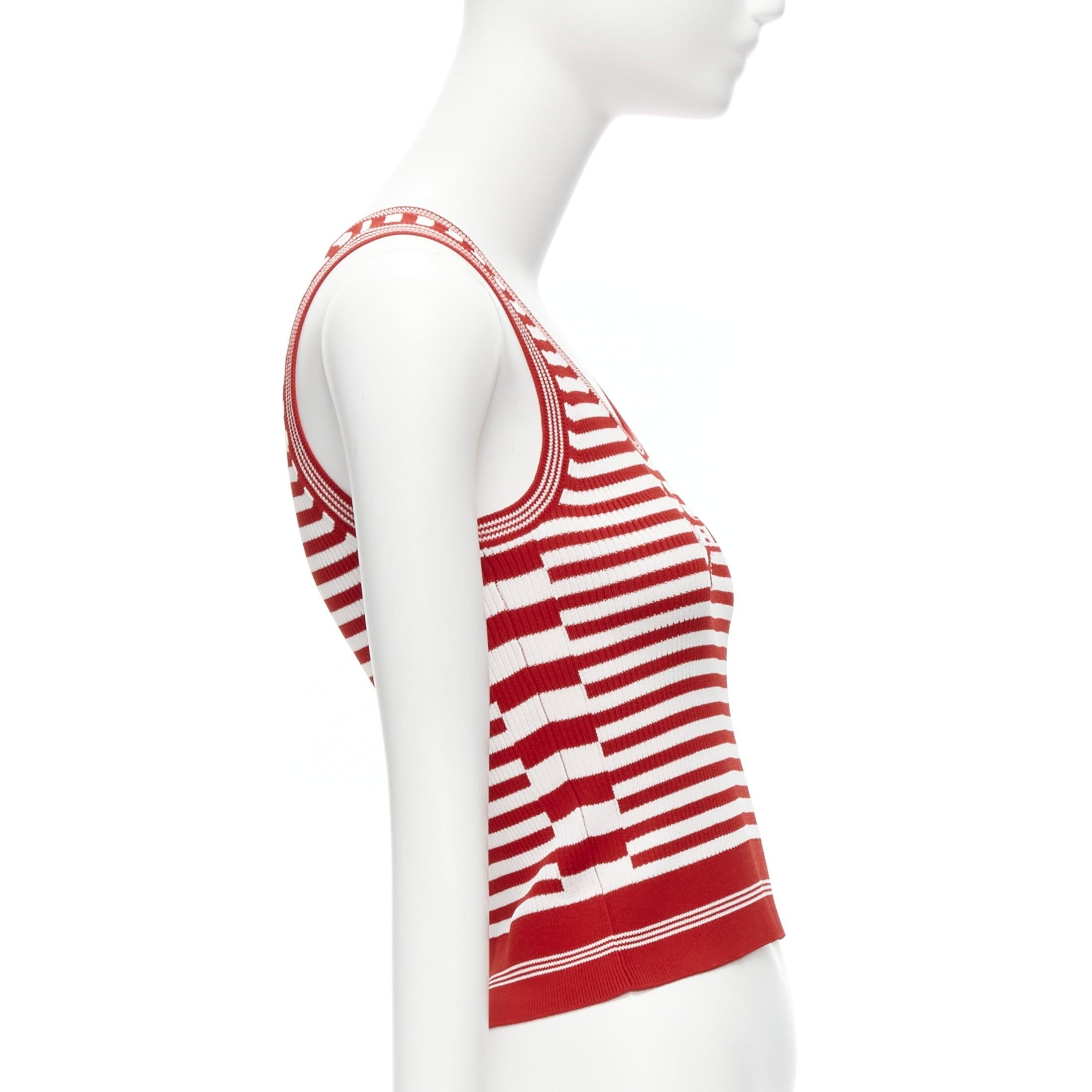 CHANEL 2023 Cruise 5 red intarsia striped ribbed CC button tank top FR34 XS In Excellent Condition In Hong Kong, NT
