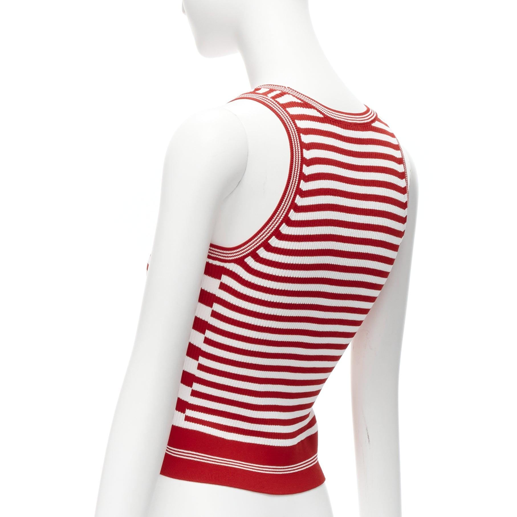 CHANEL 2023 Cruise 5 red intarsia striped ribbed CC button tank top FR34 XS 1