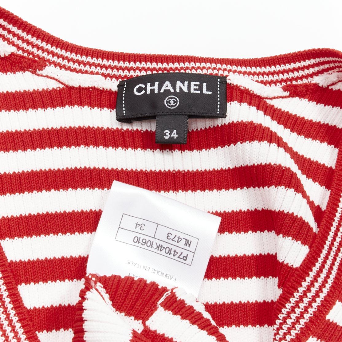 CHANEL 2023 Cruise 5 red intarsia striped ribbed CC button tank top FR34 XS 3