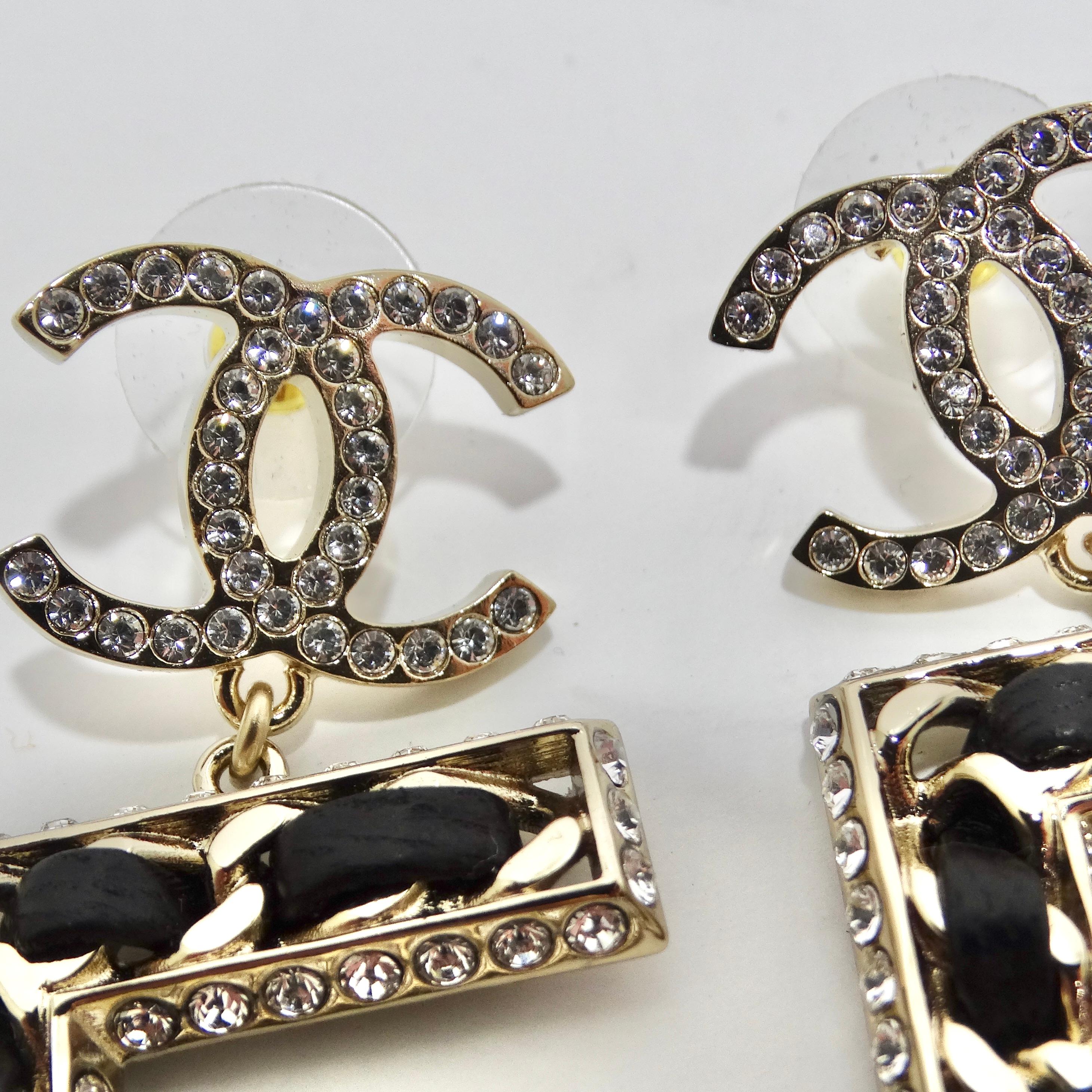 Women's or Men's Chanel 2023 Crystal Lambskin Chain CC No. 5 Drop Earrings