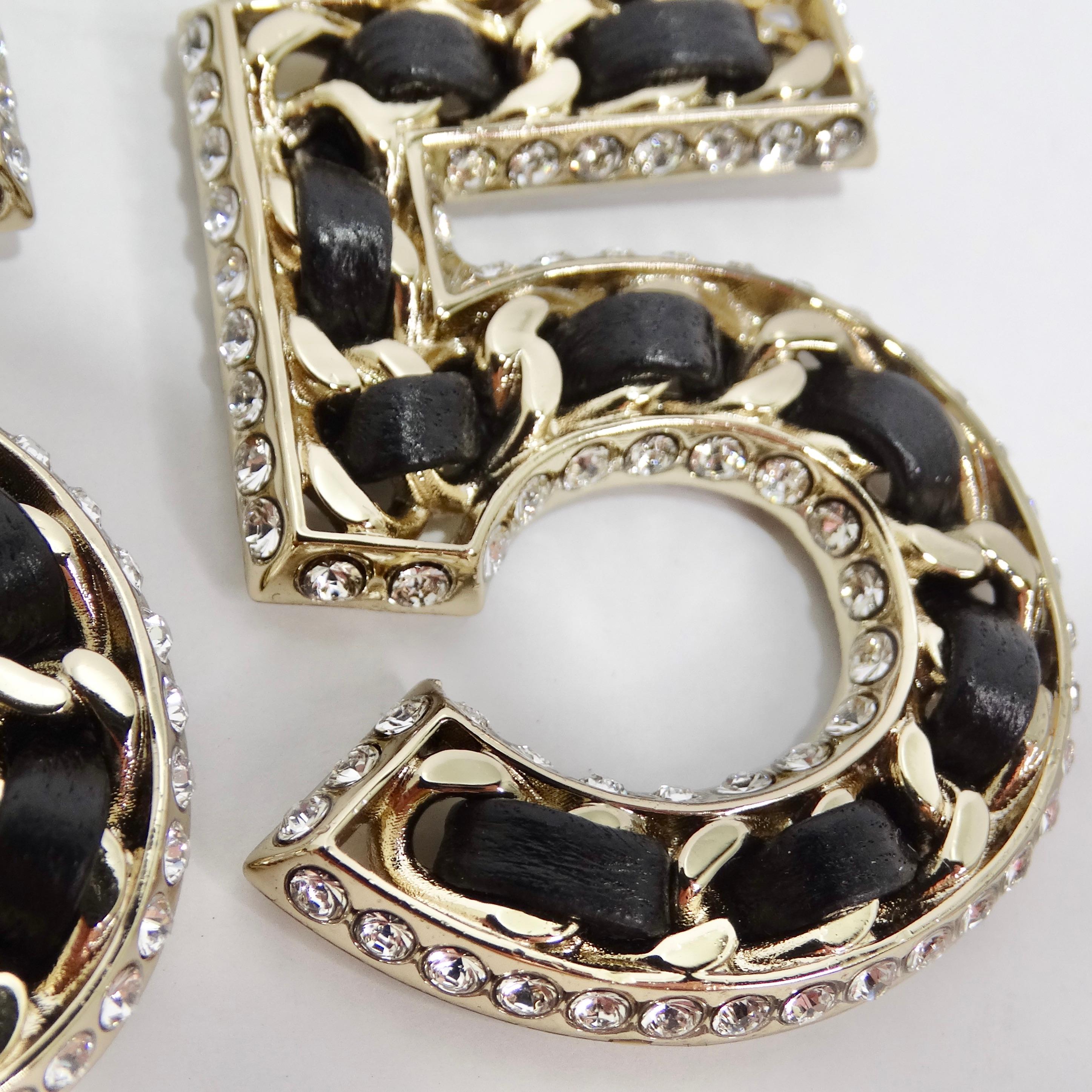 Chanel 2023 Crystal Lambskin Chain CC No. 5 Drop Earrings 1