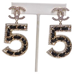 Chanel 2023 Crystal Lambskin Chain CC No. 5 Drop Earrings