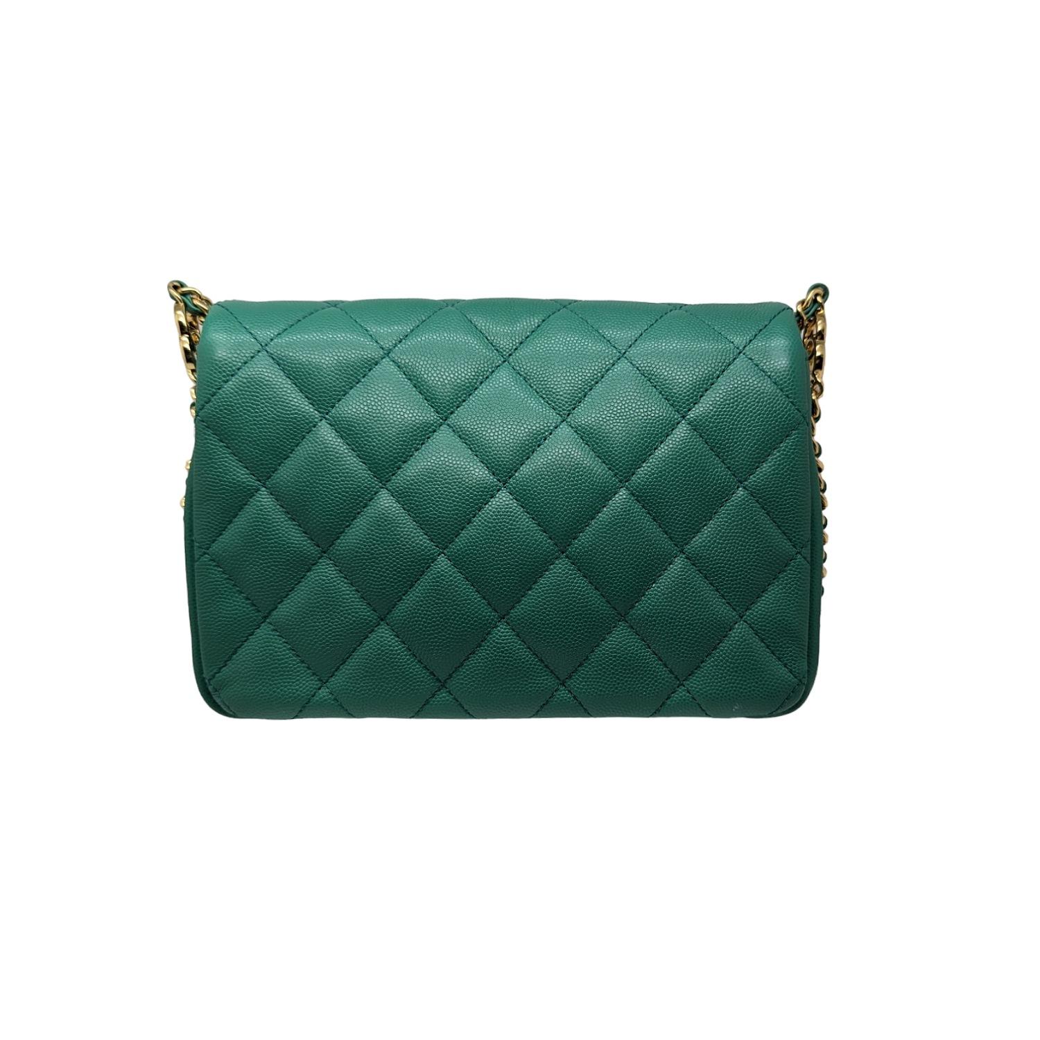 Chanel 2023 Green Caviar Quilted Mini CC You Flap In Excellent Condition In Scottsdale, AZ