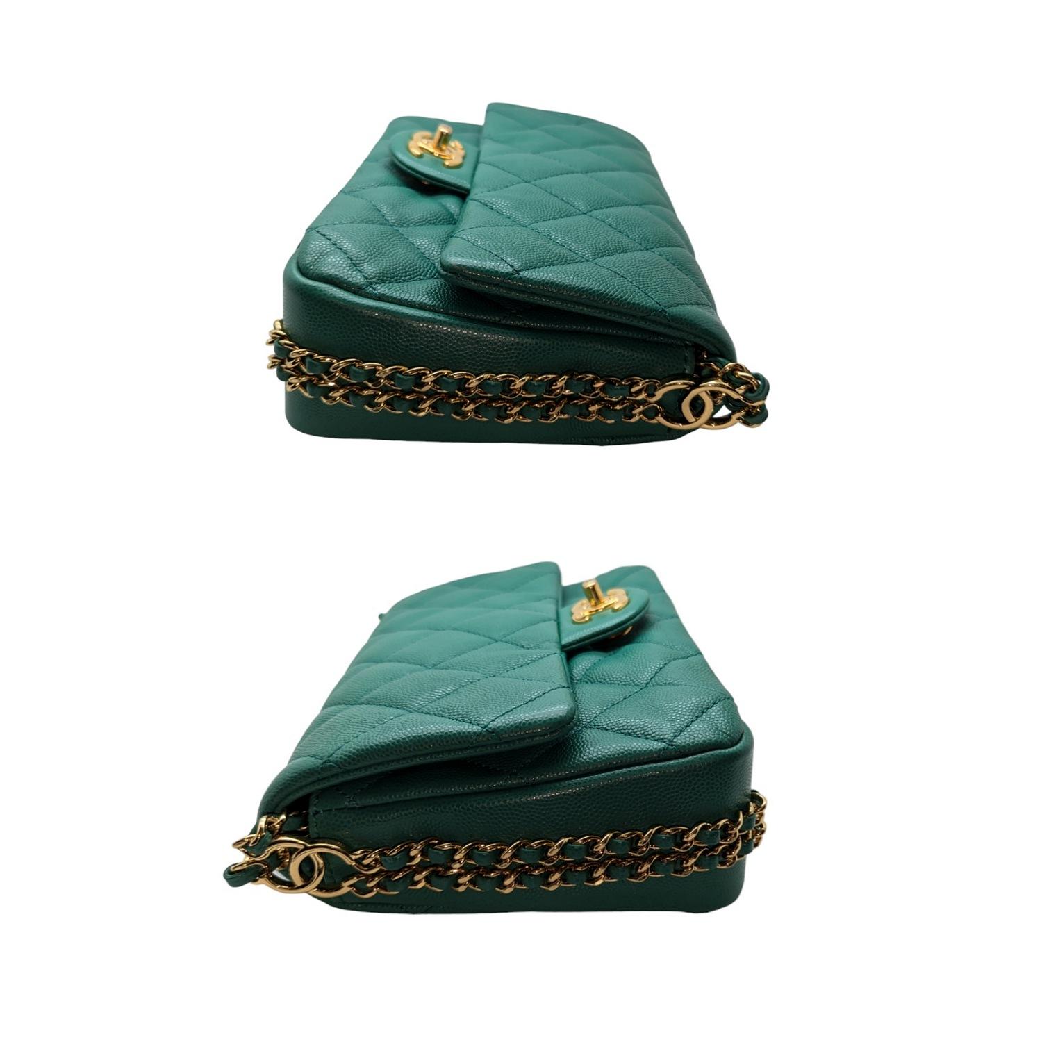 Women's Chanel 2023 Green Caviar Quilted Mini CC You Flap