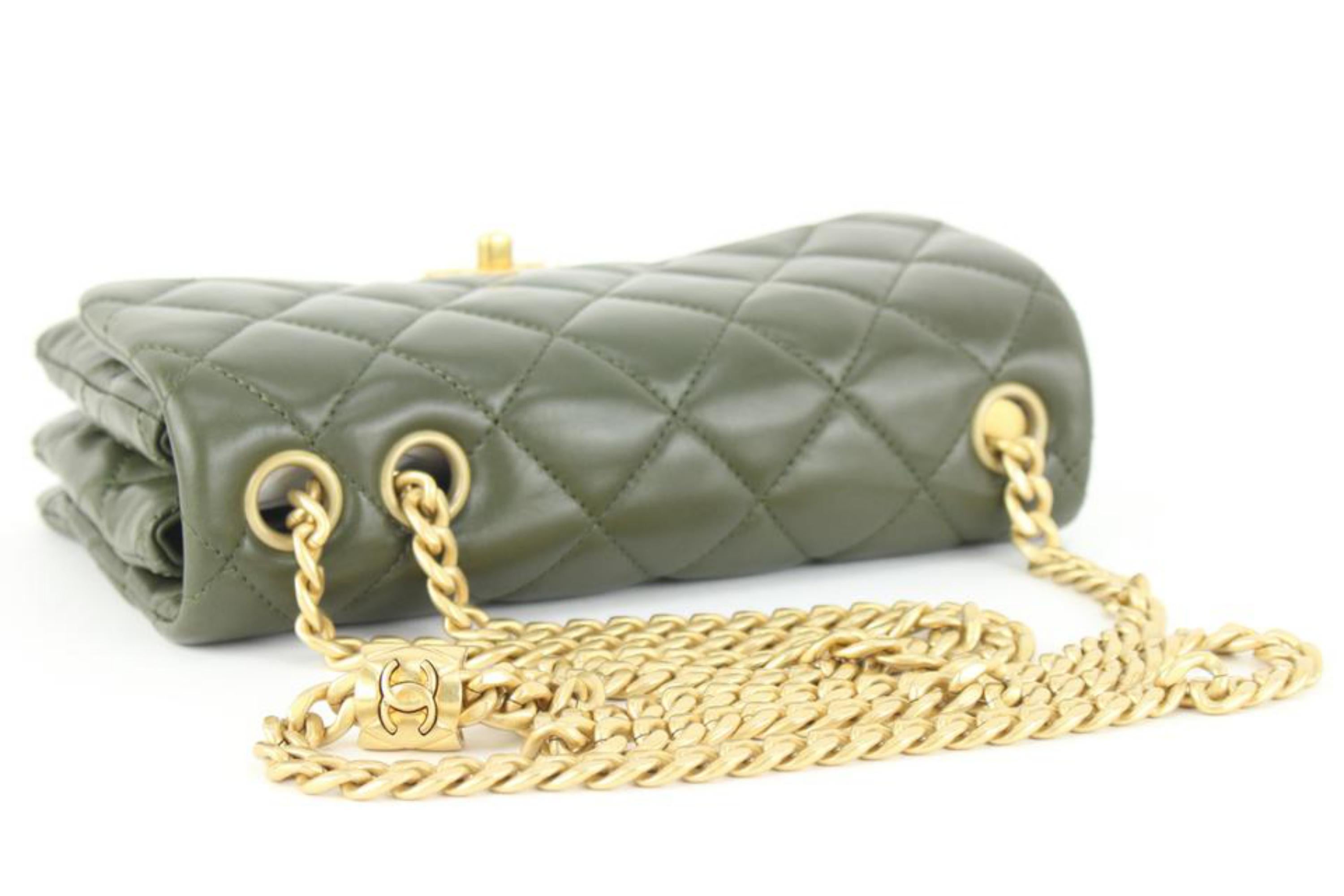 Chanel 2023 Khaki Quilted Lambskin Small Flap Bag GHW Olive Army Green 2cj104 3