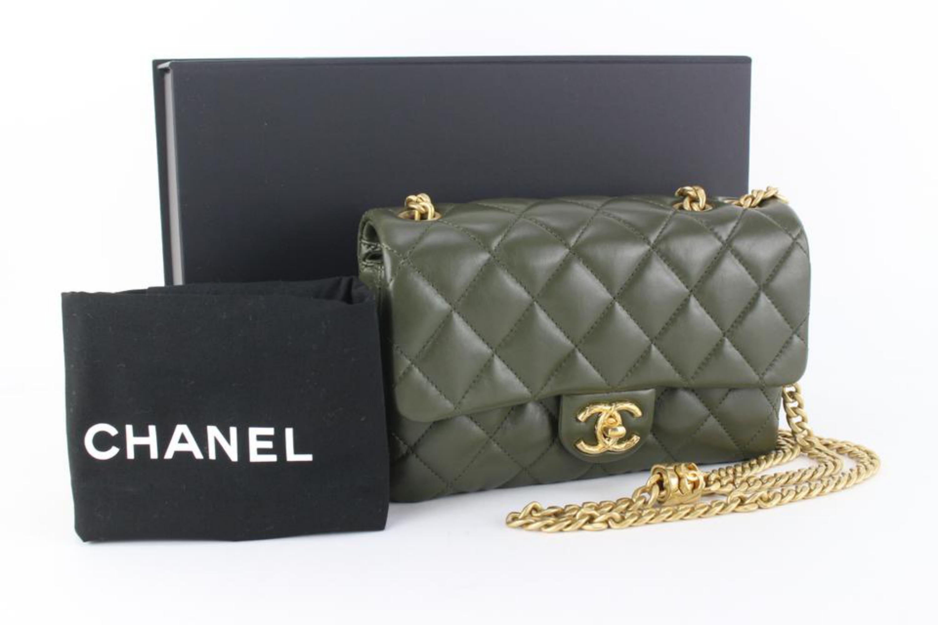 Chanel 2023 Khaki Quilted Lambskin Small Flap Bag GHW Olive Army Green 2cj104 5